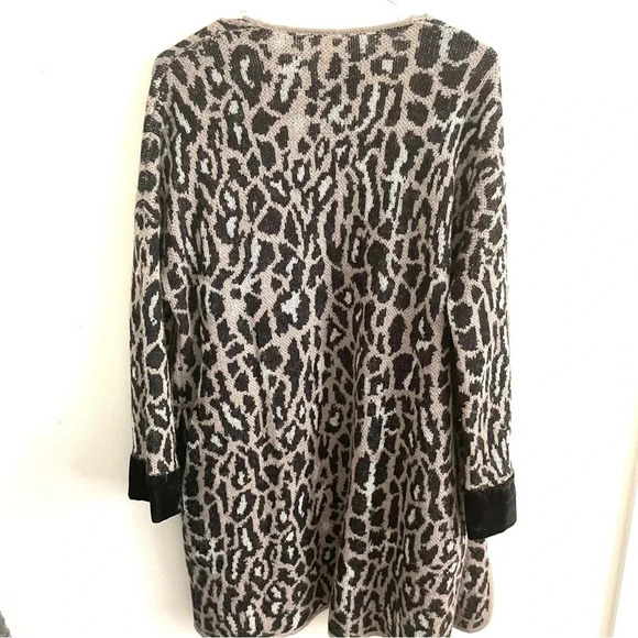 Whimsigoth Leopard Print Longline Cardigan Wool Blend Open Front Knit Sweater  L - Picture 9 of 11